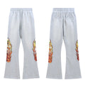 WHO DECIDES WAR Graphic Flare Pants Grey Unisex Wide Leg Streetwear Sweatpants
