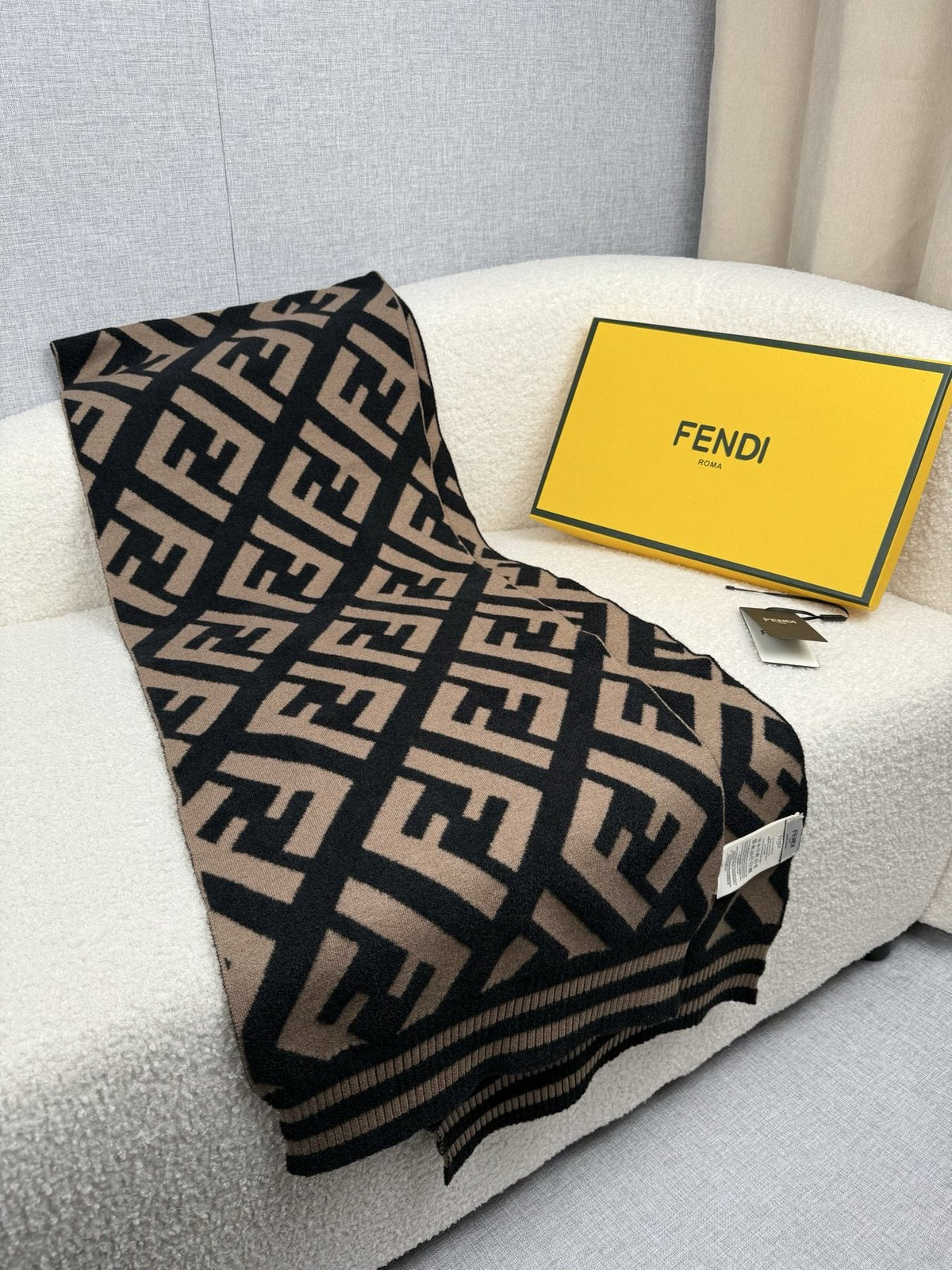 Fendi Brown and Black Geometric Knit Scarf